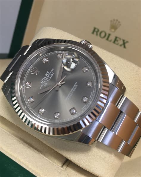 rolex rhodium dial datejust|Rolex Datejust 41 diamond bezel.